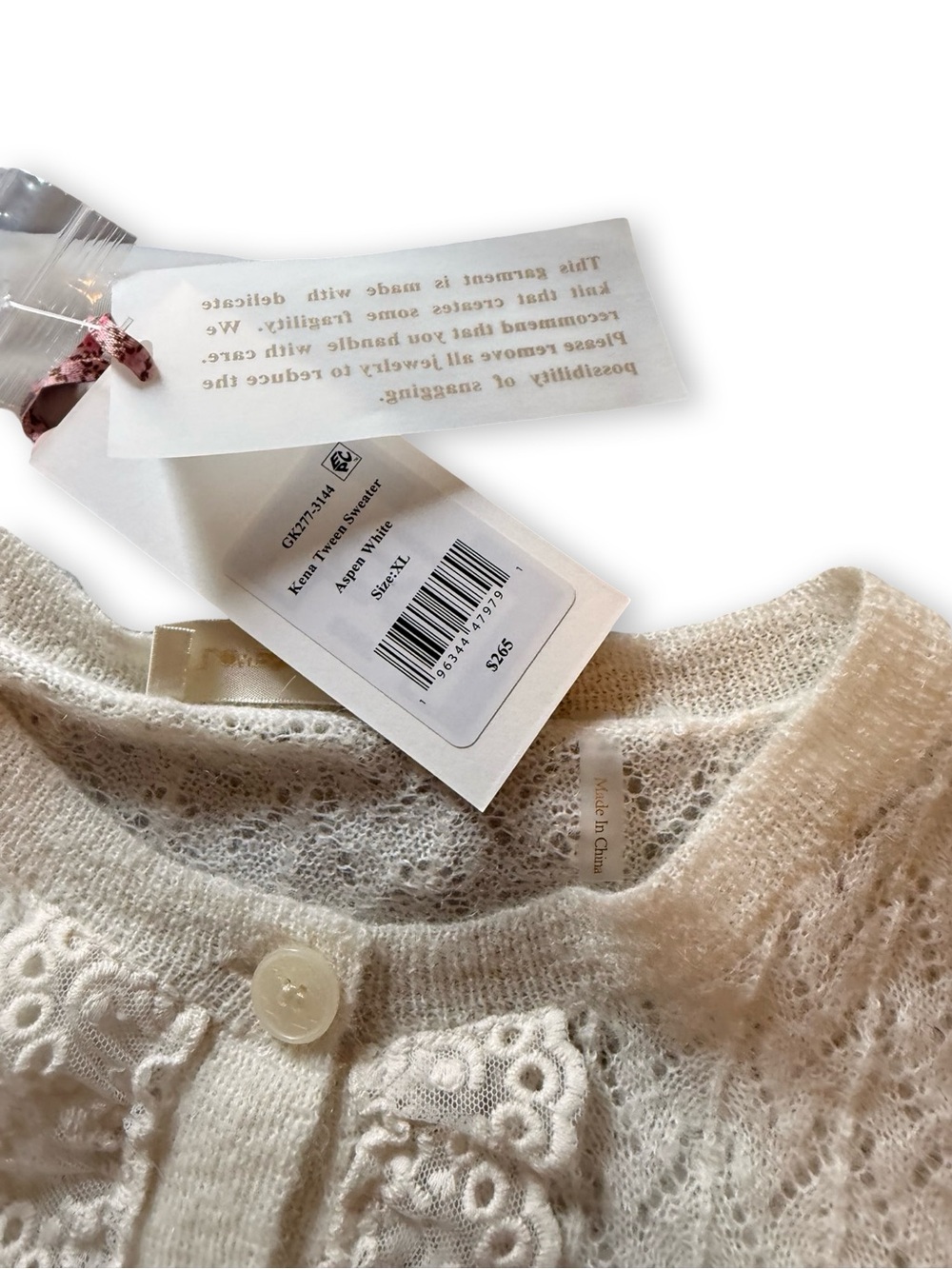 Love Shack Fancy Cream Lace-Front Ruffle Cardigan - Picture 4 of 4
